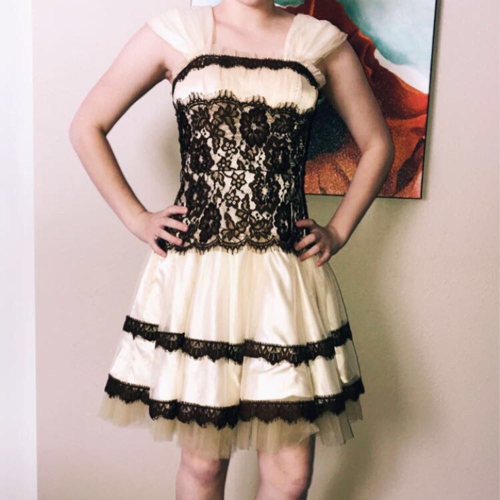 Ivory and Brown Country/Western Styled Dress